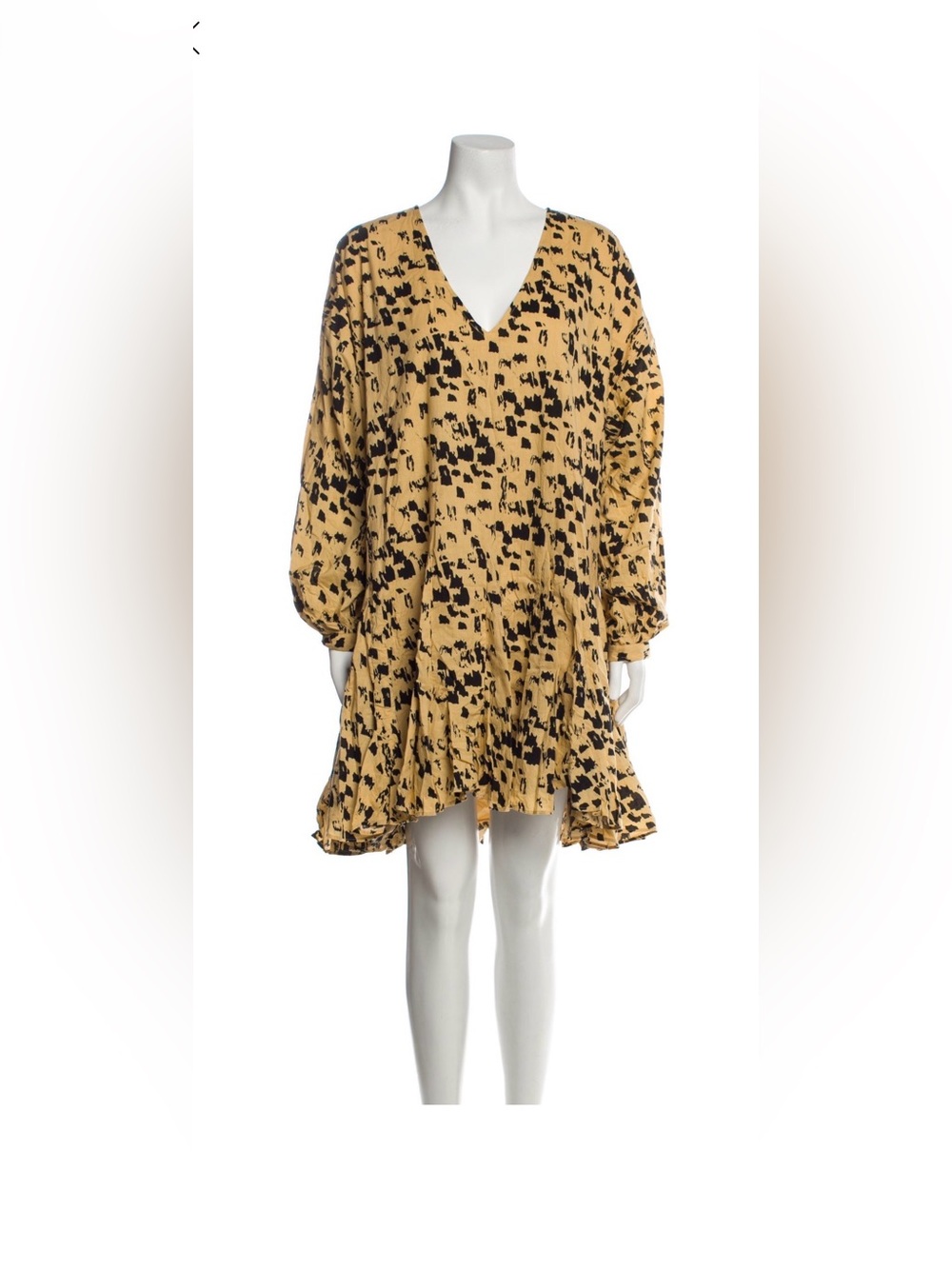 Anine Bing Yellow and Black Abstract Print Ruffle Dress